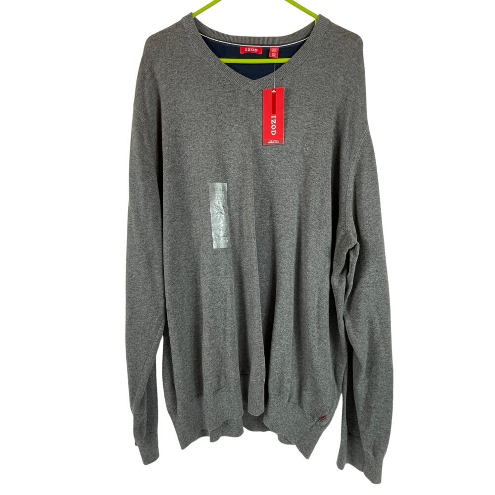 IZOD Essentials Cotton Sweater Sz 2XLT Mens Gray Stretch Long Sleeve